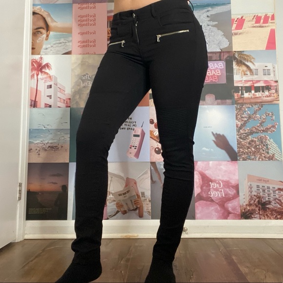 Black Biker Jeans Size 6 - Picture 1 of 3
